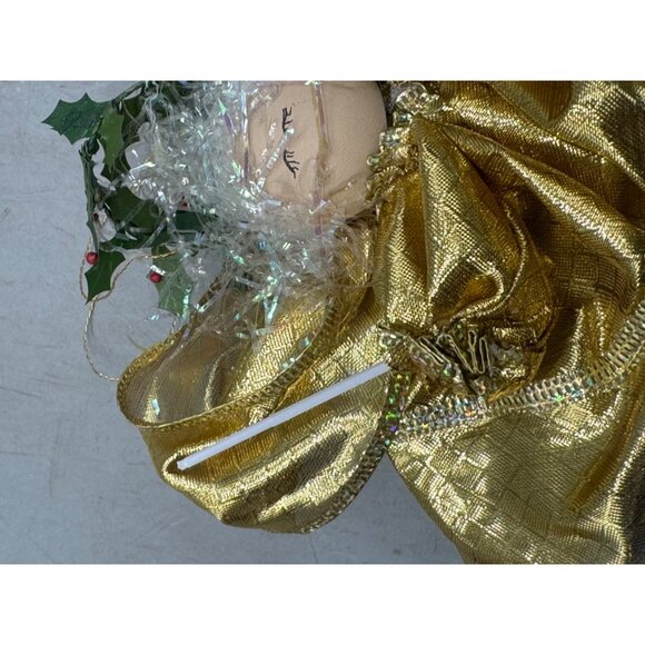 Handmade Golden Angel Christmas Tree Ornement With Glitter Accents & Holly READ - Picture 3 of 8
